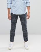 Asos Skinny Pants With Embroidered Horizontal Stripe - Navy