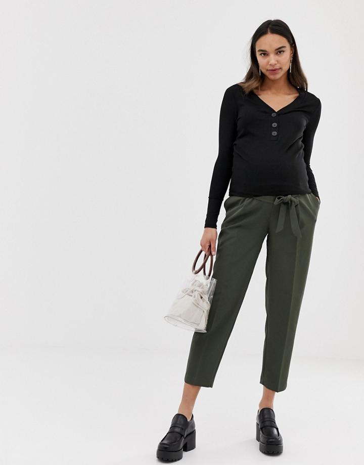 New Look Maternity Tie Waist Pants In Mid Green - Green