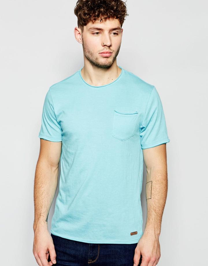 Brave Soul Plain Raw Edge T-shirt - Blue