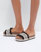 South Beach Flatform Ruffle Detail Sliders - Black