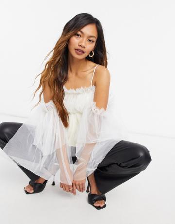 Forever U Cold Shoulder Organza Top In Cream