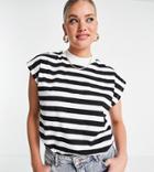 Asos Design Tall Boxy Sleeveless T-shirt In Stripe In Black Stripe