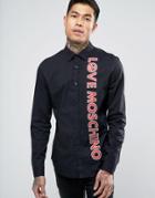Love Moschino Shirt With Logo Print In Slim Fit - Black