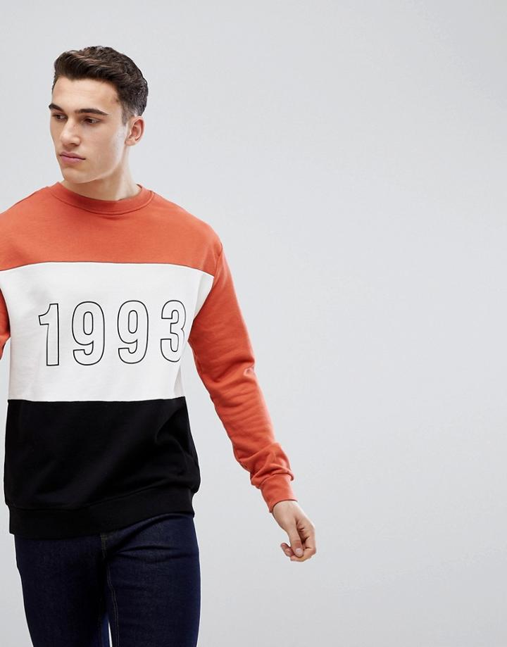 Stradivarius Color Block Sweatshirt With 1993 Print In Orange - Orange