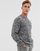 Selected Homme Wool Space Dye Crew Neck Sweater In Black