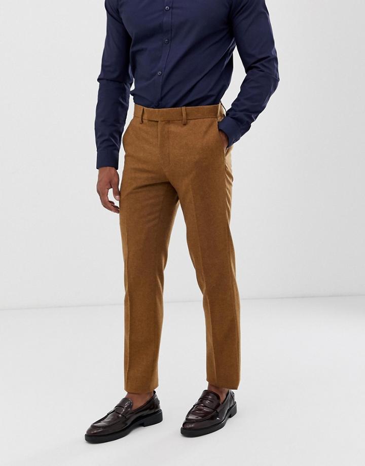 Harry Brown Slim Fit 50% Wool Tweed Suit Pants - Brown