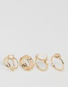 Asos Pack Of 4 Faux Opal Shimmer Stone Rings - Gold
