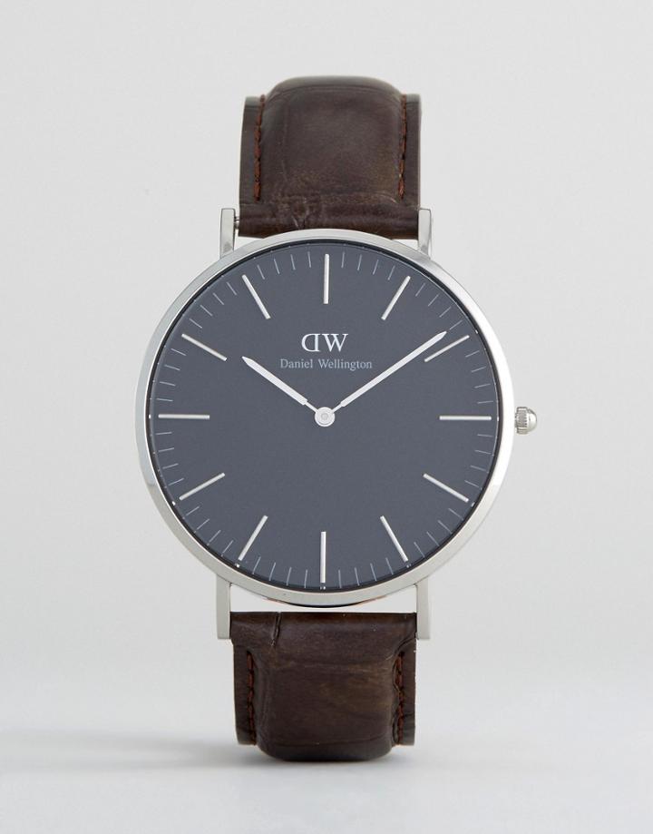 Daniel Wellington Classic Black York Leather Watch With Silver Dial 40