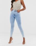 Asos Design Ridley High Waisted Skinny Jeans In Light Stonewash-blue