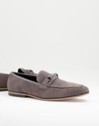 Asos Design Loafers In Gray Faux Suede With Snaffle Detail-grey