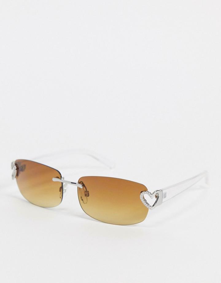 Asos Design 90s Cutout Heart Detail Side Lens Square Sunglasses In Multi-brown
