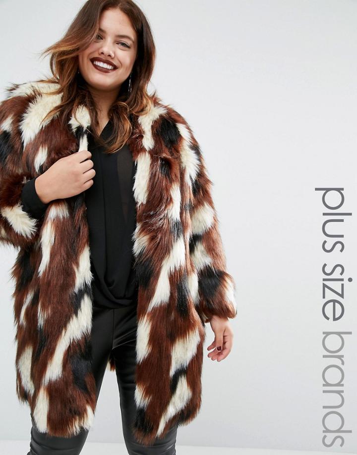 Elvi Patchwork Faux Fur Coat - Multi