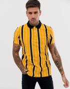 Asos Design Organic Cotton Vertical Stripe Polo With Contrast Collar - Yellow