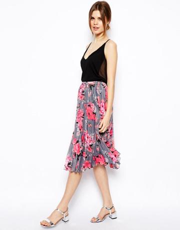 Asos Pleated Midi Skirt In Diaphanous Floral Print