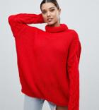 Prettylittlething Cable Sleeve Knitted Sweater In Red - Red