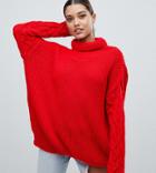 Prettylittlething Cable Sleeve Knitted Sweater In Red - Red