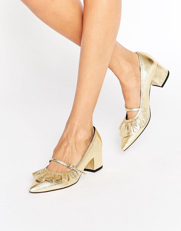 Asos Sweet Treat Ruffle Pointed Heels - Gold