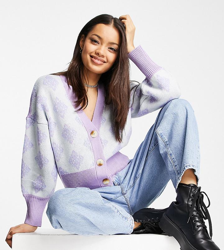 Vila Petite Cardigan In Blue And Lilac Floral Print