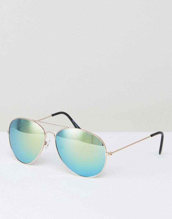 7x Gold Aviator Sunglasses With Green Tinted Lense - Gold