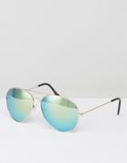 7x Gold Aviator Sunglasses With Green Tinted Lense - Gold