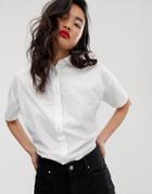 Na-kd Open Back Blouse With Short Sleeve In White - White
