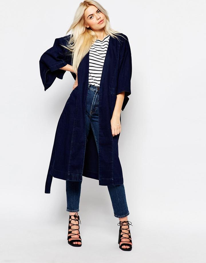 Monki Oversized Pocket Denim Jacket - Navy