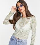 Asos Design Tall Mesh Long Sleeve T-shirt In Green Marble Print