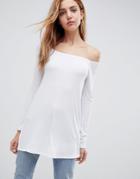 Asos Off Shoulder Top In Longline Slouchy Rib - White