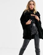 Jayley Curley Faux Fur Mid Length Jacket-black