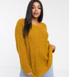 Only Curve Sweater With Crew Neck And Pointelle Detail In Mustard-orange