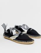 South Beach Espadrille With Gingham Tie - Black