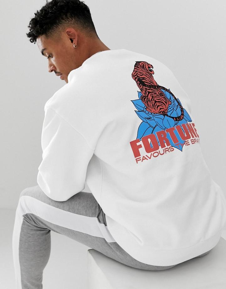 Asos Design Oversized Sweatshirt With Tiger Back Print - White