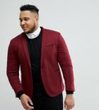 Asos Plus Super Skinny Blazer In Burgundy Jersey - Red