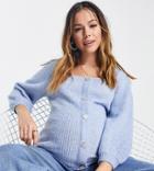 River Island Maternity Puff Sleeve Button Through Knit Top In Light Blue