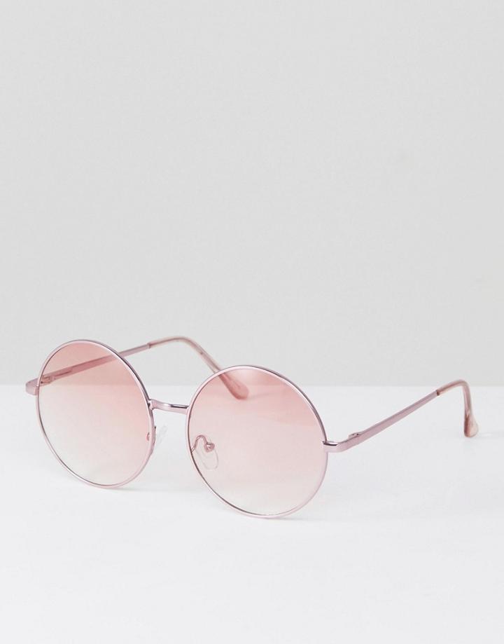 Jeepers Peepers Metal Round Sunglasses With Pink Tinted Lens - Gold