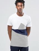 Celio Crew Neck T-shirt With Geometric Print And Curved Hem - White