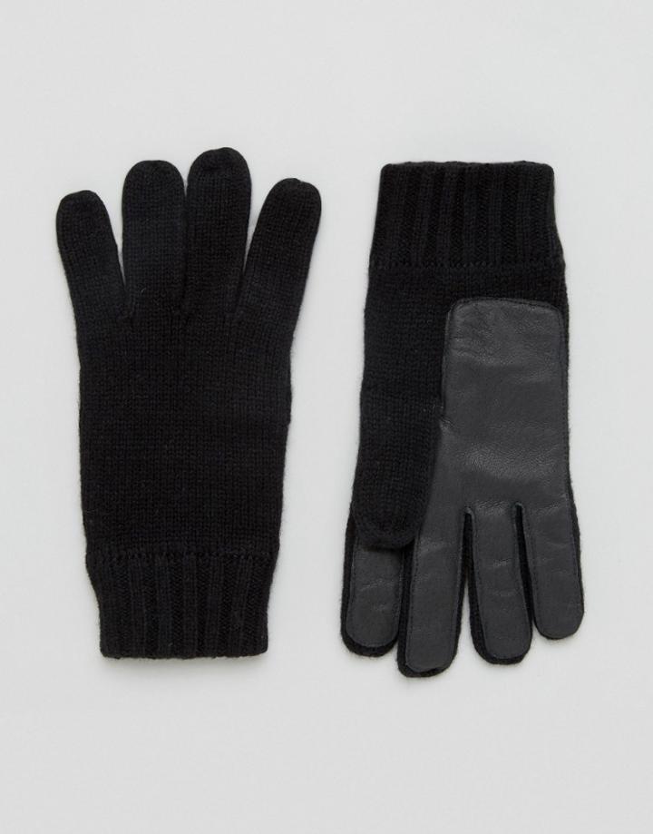 Dents Stirling Lambswool Glove With Leather Palm In Black - Black