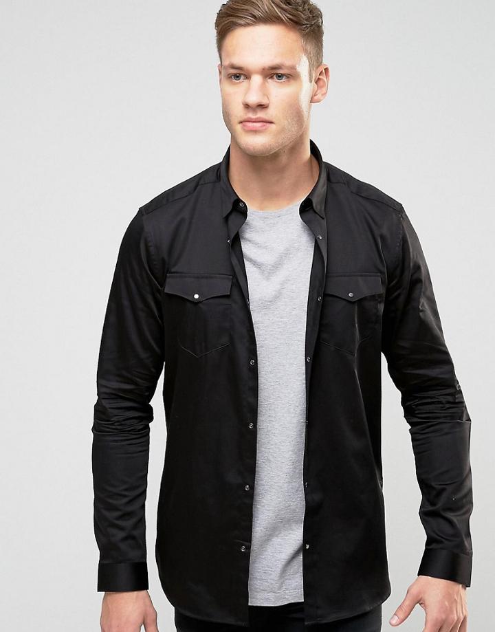 New Look Smart Western Shirt In Black In Regular Fit - Black