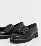Asos Design Wide Fit Maxfield Leather Fringed Loafers-black
