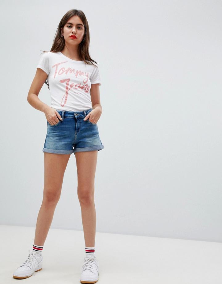 Tommy Jeans Turnup Hem Denim Shorts - Blue
