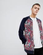 Asos Bomber Jacket With Quilted Velour & Floral Print - Red