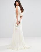 Asos Bridal Cowl Back Paneled Fishtail Maxi Dress - Cream