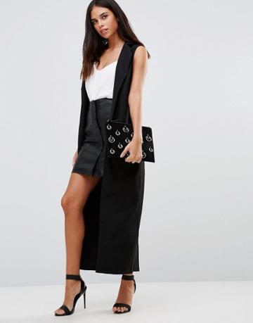 Twin Sister Sleeveless Overcoat - Black