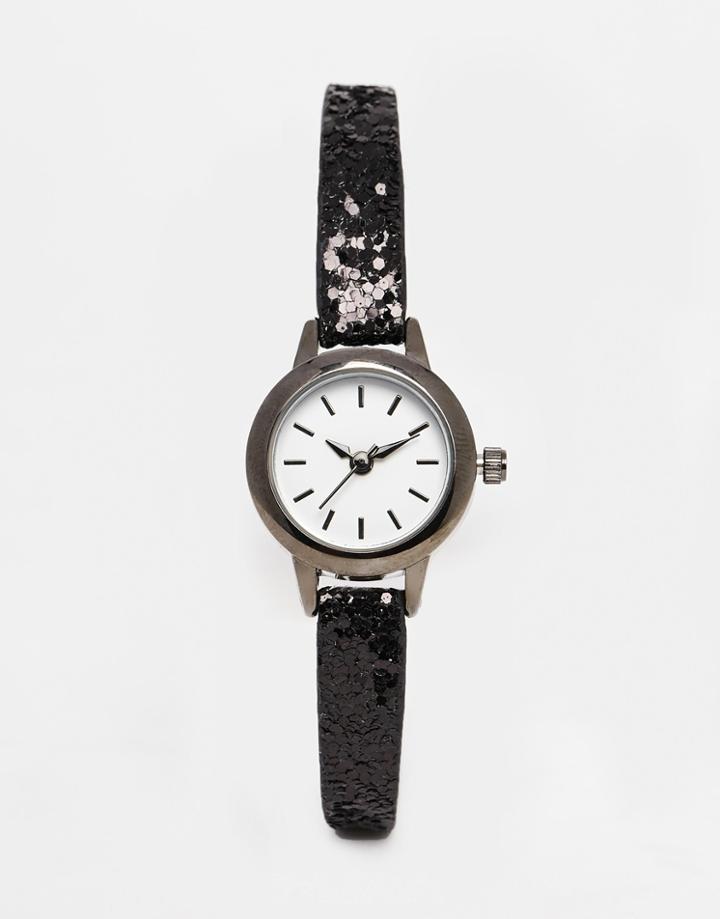 Asos Glitter Strap Watch - Black