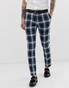 River Island Super Skinny Suit Pants In Green Plaid - Green