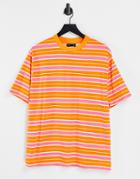 Asos Design Super Oversized T-shirt In Bright Stripe-orange