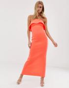 Asos Design Bandeau Tuck Back Maxi Dress - Orange