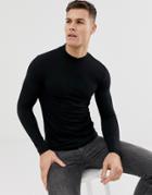 Asos Design Organic Muscle Fit Long Sleeve T-shirt With Turtleneck In Black - Black