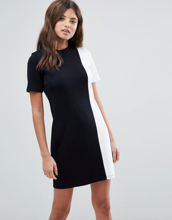 Asos T-shirt Dress In Mono Color Block - Multi