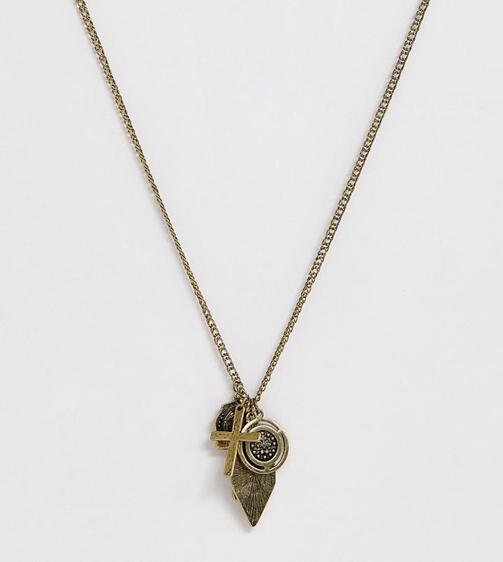 Reclaimed Vintage Inspired Layered Necklace With Mixed Pendant In Burnished Gold Exclusive To Asos - Gold